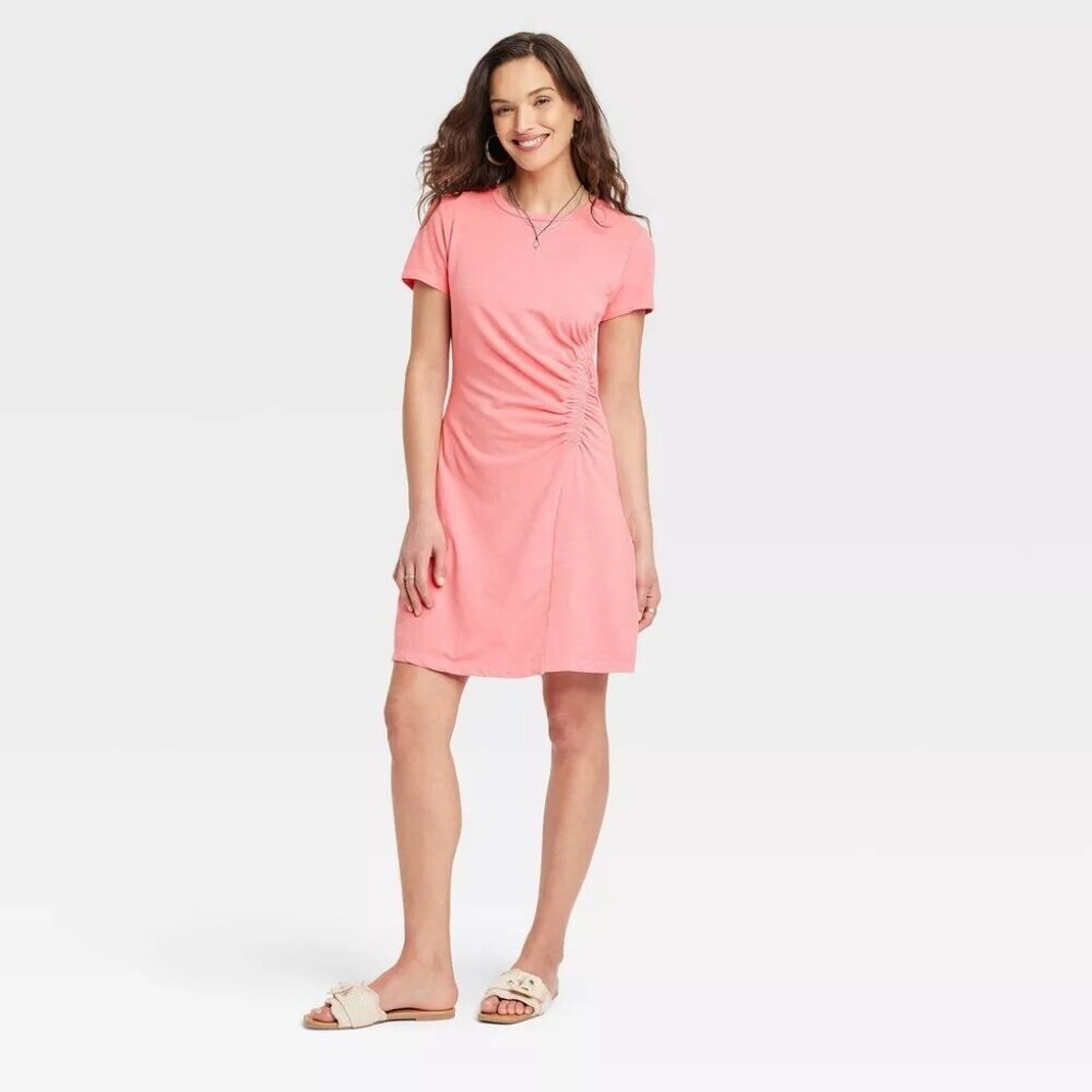 Universal Thread Short Sleeve Ruched Mini Dress Heathered Pink Size Medium